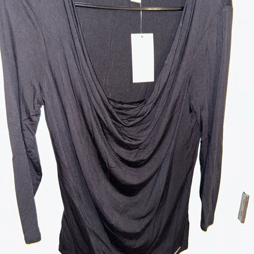 NWT Michael Kors Black Drape Neck Top 3/4 sleeve